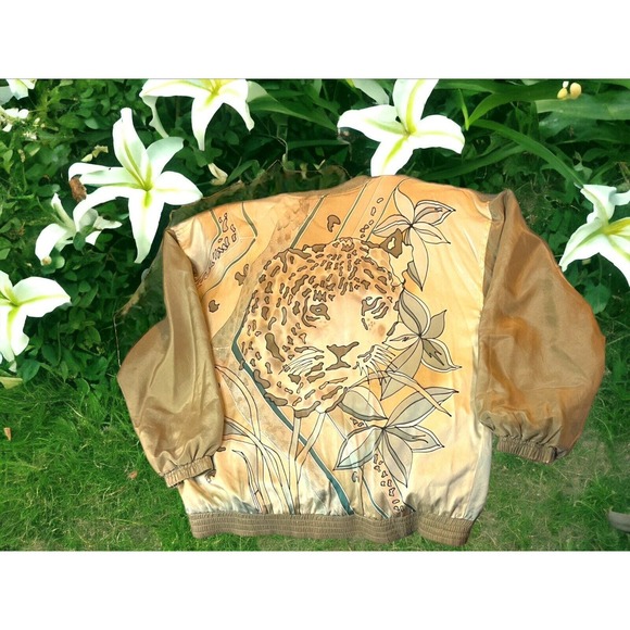 Muriel Women's Silk Track Suit Jacket Size XL Lined Cheetah Print Grandma Core - Picture 2 of 9